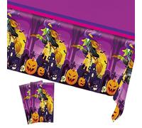 2pcs Halloween Table Cloth Party,137*274cm Large Plastic Halloween Tablecloths Witch Pumpkin Purple Dinner Tablecover for Indoor Outdoor Halloween Party Table Decorations,Halloween Decor Tablecloth