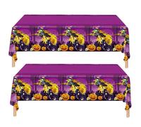 2pcs Halloween Table Cloth Party Plastic Cover,108x 180cm Large Witch Pumpkin Purple Dinner for Indoor Outdoor Halloween Party Table Decorations