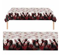 2Pcs Halloween Tablecloth, 137x274 cm Bloody Hand Table Covers, Plastic Tablecloth for Halloween Weird Party Decorations, Waterproof Washable Polyester Fabric Table Cloths for Horror Themed Party