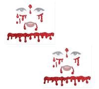 2pcs Halloween Vampire Cospaly Face Jewels, Blood Costume Face Makeup Gems Stickers, Vampire Costume Temporary Tattoos Accessories for Women Festival Scary Jewels Stick on for Adult Party Cosplay