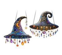 2Pcs Halloween Witch Hat Hanging Ornament, Magical 2D Acrylic Witch Hat Window Ornaments, Sun Catcher for Halloween Ornament, Moonlight Witch Window Hanging Sun Catcher for Friends and Family