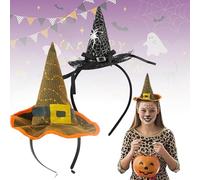2Pcs Halloween Witch Hat Headbands - Black & Orange Witch Costume Accessories with Cobweb & Sequin Design, Sparkly Belt Buckle Hair Hoop for Women, Kids & Adults, Fancy Dress Cosplay Party Decoration