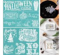 2Pcs Hallowen & Christmas Silk Screen Stencil,Pumpkin Santa Clause Reusable Self-Adhesive Silk Screen Printing Transfer Stencils for Painting on Wood/Fabric/Mugs/Clothing/Home Office Decor 11X8.5inch