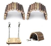 2pcs Hamster Bridge, Guinea Pig Toys and Tortoise Hideout, Multi-Level Habitat Landscapes with Natural Teeth Grinding, Set Includes Swing and Two Arch Bridges