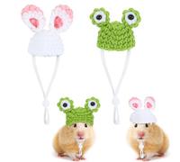 2Pcs Hamster Hat Mini Knitted Pet Hats Mini Hats for Snakes Frog & Bunny Style Small Animals Cute Tiny Hat Knitted Small Animals with Adjustable Strap for Guinea Pig Pets Holiday Party Accessories