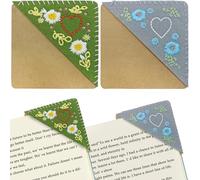 2Pcs Hand Embroidered Corner Bookmark, AIFUDA Felt Triangle Bookmarks, Felt Heart & Flower Book Marks for Reading Women Bookmarks Accessories for Book Lovers