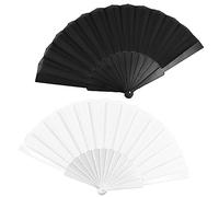 2Pcs Hand Fan Folding Fabric Hand Fan Chinese Spanish Foldable Hand Fan Handheld Folding Kung Fu Tai Chi for Women Line Dance Cosplay Props Wedding Summer Festival Party Decorations Gifts White Black