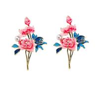 2Pcs Hand-painted Peony Design Zinc Alloy Brooch with Imitation Pearls, Retro Court Style, Elegant Oil Enamel Coating