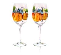 2pcs Hand Painted Pumpkin Wine Glasse Thanksgiving & Autumn Themed Crystal Goblets Fall Hostess Gift & Holiday Table Decor Pumpkin Themed Gifts for Family Gatherings Party (Orange)