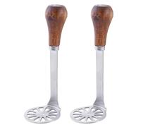 2Pcs Hand Press Potato Masher, Non-Stick Handheld Potato Presser with Wooden Handle, Stainless Steel Manual Tomato Masher, Fruits Crusher(2Pcs)