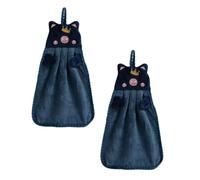 2PCS Hand Towels, Hand Towels with Hanging Loops Coral Velvet Hanging Hand Towel Cute Pig Quick Dry Hand Towel for Kitchen Bathroom (Blue)