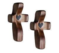 2Pcs Handcrafted Wooden Cross My Heart,Christian W/ooden Cross,Cross Fidget Wood,Wo/oden Crosses Handheld,Portable Wood Pocket Cross,Cross My Heart Wooden Cross,Relieve Anxiety Comfort Cross for woman