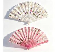 2Pcs Handheld Fans | Sparkling Floral Hand Held Fan with Glittering Gold | Fabric Portable Fan Handheld for Women Suitable for Wedding Engagement Dancing Cosplay Birthday Party（White and Pink）