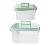 2pcs Handheld Medicine Storage Box with Tray for Elderly | Plastic Green Build, Smooth Latch and Handle, Upright Dividers, for Clinic Visits and Bathroom Storage