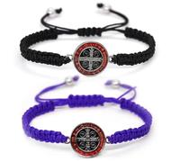 2Pcs Handmade 7 Knots Cross Saint Benedict Medal Bracelet Set Handwoven Red Cord String San Benito Bracelet for Women Men Adjustable Braided Rope Amulet Protection Jewelry Religious Gift, polyamide