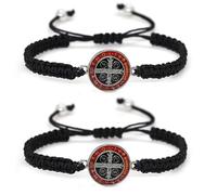 2Pcs Handmade 7 Knots Cross Saint Benedict Medal Bracelet Set Handwoven Red Cord String San Benito Bracelet for Women Men Adjustable Braided Rope Amulet Protection Jewelry Religious Gift, polyamide