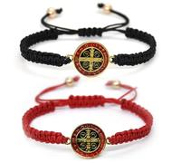 2Pcs Handmade 7 Knots Cross Saint Benedict Medal Bracelet Set Handwoven Red Cord String San Benito Bracelet for Women Men Adjustable Braided Rope Amulet Protection Jewelry Religious Gift, polyamide