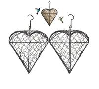 2Pcs Handmade Bird Nesting Heart, Metal Hummingbird Nest Material Holder, Hummingbird House Materials Gift for Birds Lovers Home Garden Yard
