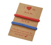 2pcs Handmade Braided Couple Friendship Bracelets with I Love You Card Adjustable Woven Elastic Wristbands Bracelet for Women Men Best Friend Kabbalah Protection Lucky Amulet Jewelry Lover Gift, M