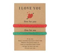 2pcs Handmade Braided Couple Friendship Bracelets with I Love You Card Adjustable Woven Elastic Wristbands Bracelet for Women Men Best Friend Kabbalah Protection Lucky Amulet Jewelry Lover Gift, M