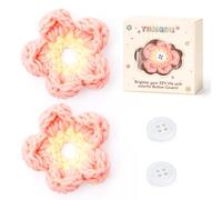 2Pcs Handmade Crochet Button Covers - No-Sew Pink Floral Design, Cute Fun Decor for Blouses, Shirts, Uniform, Cardigans, Woolen Yarn Button Cover Gift for Women Men