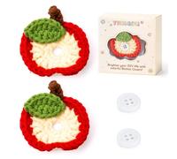 2Pcs Handmade Crochet Button Covers - No-Sew Red Apple Design, Cute Fun Decor for Blouses, Shirts, Uniform, Cardigans, Woolen Yarn Button Cover Gift for Women Men