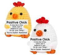 2PCS Handmade Crochet Encouragement Chicks with Motivational Signs, Yellow White Collectible Plush Figures, Inspirational Desk Decor for Office, Uplifting Gift for Friends & Adults(style 3)