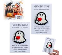 2PCS Handmade Crochet - Halloween Positive Ghost with Card,Halloween Ghost Pocket Hug,Thinking of You Pocket Charm,Inspirational Toy for Halloweens Thanksgiving Christmas