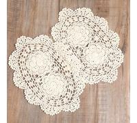 2Pcs Handmade Crochet Lace Doilies for Tables, Beige Oval Lace Table Runner Doilies, Vintage Knitted Coasters Placemats, Floral Cotton Table Scarf Furniture Cloth Cover for Kitchen Dining Room Wedding