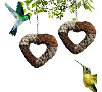2Pcs Handmade Fiber Bird Nesting Heart, Natural Alpaca Wool Birds Nests Material Holder Bird Nesting Material Holder, Cute Heart Shape Refillable Hummingbird Nest Boxes Outdoor And Garden BirdHouse