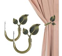 2pcs Handmade Leaf-Shaped Metal Curtain Holdbacks, Antique Brass Vintage Style, Wall-Mounted Hooks for Drapes & Window Decor, Farmhouse & Classic