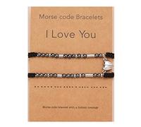 2Pcs Handmade Morse Code I Love You Couple Matching Bracelet Set for Women Men Lover Best Friend Resin Bead Adjustable Braide String Bracelet Friendship Jewelry, 6.3inh to 11.8inch, Stainless Steel