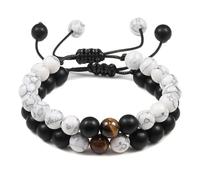 2pcs Handmade Natural Black Lava Tiger Eye Stone Bracelet Men Women