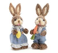 2Pcs Handmade Straw Bunny, Standing Straw Woven Bunny Statue Decor,Easter Straws Bunny Straw,Straw Bunny Figurine for Child Party Home Garden Wedding Decor(#1)