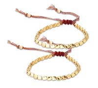 2PCS Handmade Tibetan Copper Beads Bracelet,Adjustable Colorful Thread Beaded Bracelet,for Men and Women, Buddhist Good Luck Rope and Bangles Jewelry
