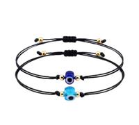 2Pcs Handmade Turkish Evil Eye Bracelet Set - Small 8x4mm Glass Nazar Beads, Protection String Bracelets, Minimalist Friendship Couples Jewelry Gift, Adjustable, One Size, Glass, no gemstone