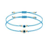 2Pcs Handmade Turkish Evil Eye Bracelet Set - Small 8x4mm Glass Nazar Beads, Protection String Bracelets, Minimalist Friendship Couples Jewelry Gift, Adjustable, One Size, Glass, no gemstone