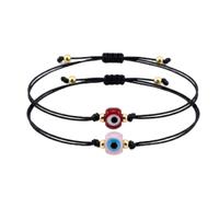 2Pcs Handmade Turkish Evil Eye Bracelet Set - Small 8x4mm Glass Nazar Beads, Protection String Bracelets, Minimalist Friendship Couples Jewelry Gift, Adjustable, One Size, Glass, no gemstone