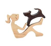 2PCS Handmade Wooden Dog Gifts, Unique Wooden Man and Dog Statues, Hand Carved Wood Dog Human Statue, Puppy and People Sculpture Ornament, Wooden Carving Dog for Home Office