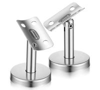 2pcs Handrail Bracket Chrome Stainless Steel Wall Mount Stair Support | Polished Metal Finish, round Rosette Plate, Screw-on Fitting with Mounting Screws, for DIY Home Railing Projects