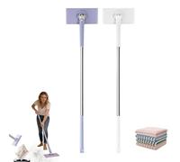 2Pcs Hands-Free Lazy Mop with 8 Reusable Cloth Changing & 360° Rotating Head, Disposable Dust Portable Mops, 360° Rotating Snap Grip Cleaning Mop with Automatic Cloth Changing for Home (110cm)