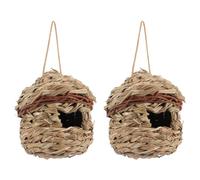 2pcs Handwoven Grass Birdhouse Pendant for Hummingbirds | Beige Finish, Shelters from Cold Winds and Snow, Safe Hideaway for Little Birds Outdoors