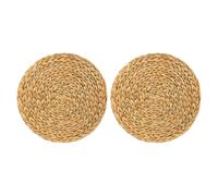 2pcs Handwoven round Teapot Mat Gourd Grass Insulated Placemat
