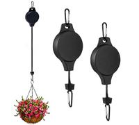 2Pcs Hanging Basket Pulley Hook, Hanging Basket Brackets Hooks Hanger, Indoor Hanging Basket Adjustable Plant Hanger Pulley, Heavy Duty Retractable Garden Pulley System for Bird Feeders Rise and Fall