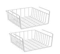 2Pcs Hanging Basket Storage, Under Shelf Hanging Metal Wire Storage Basket Organizer for Kitchen, Office, Pantry, Bathroom, Cabinet (White)