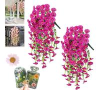 2PCS Hanging Baskets Artificial Flowers, Fake Morning Glory, 75cm Artificial Hanging Flowers, UV Resistant Artificial Plants Outdoor Flower, for Garden Balcony Porch Spring Decor (Rose pink)