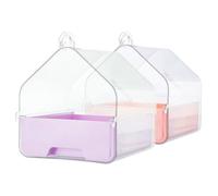 2pcs Hanging Bird Bath with Drawer Design for Parakeets and Parrots | Plastic Exterior, Space Saving Cage Fit, Stress Free Bathing, Pink and Purple Options