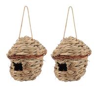 2pcs Hanging Birdhouse Woven Grass Nest for Little Birds Outdoor Use | Hand Woven Beige Design, Outdoor Hanging Decor, Shelters from Rain and Cold Winds for Hummingbirds