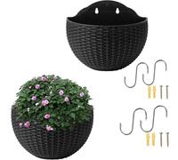 2Pcs Hanging Flower Pots Outdoor For Fence Balcony, Imitation Rattan Wall Hanging Semicircle Flower Pot, Plant Baskets Container Hanger Holder Flowers Planter With Drainage Hole And Hooks