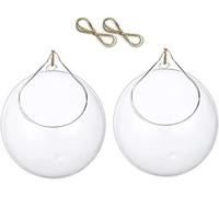 2pcs Hanging Glass Terrariums Air Plant Planter-Globe Glass Tea Light Holder-Flower Plants Succulent Moss Planter with Big Opening